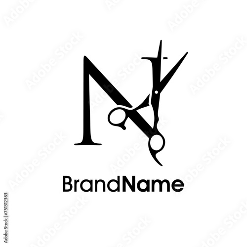 Luxury Initial N Scissors Logo
