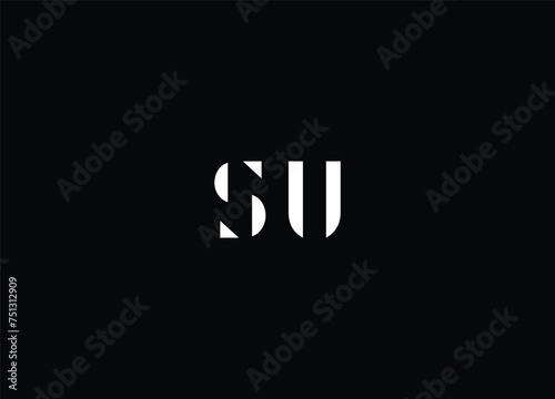 SU Letter Logo Design with Creative Modern Trendy Typography and Black Colors.
