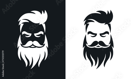 Stylish bearded man head simple silhouette logo, modern gentleman face vector illustration.