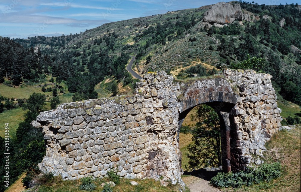 Ruins of Goudet Castle France. Eighties. Gate
