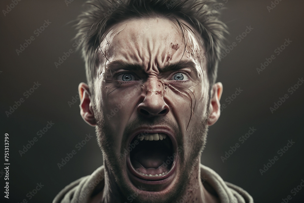 The man screams in terror, emotion on his face. The man's pain. The man screams in terror, emotion on his face. The man's pain.
