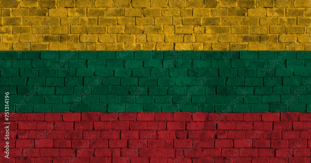 Republic of Lithuania Flag Over a Grunge Brick Background Republic of Lithuania Flag Over a Grunge Brick Background