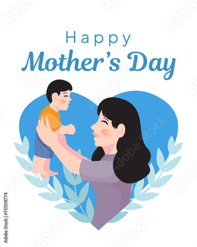 Mother's day illustration, with child and flowers