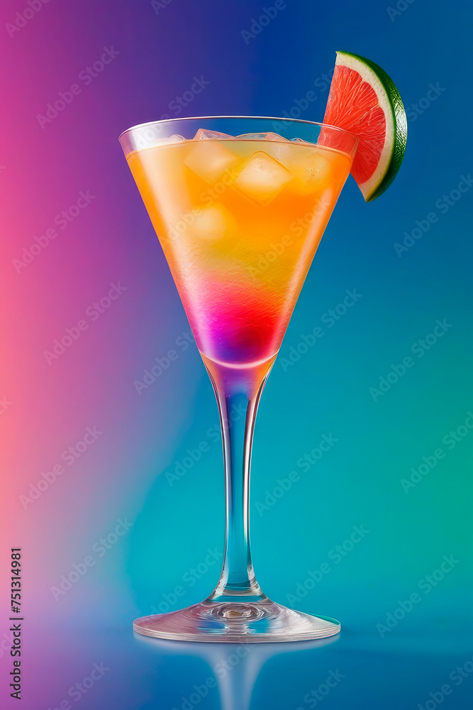 Mesmerizing iridescent cocktail. Summer cocktails with dynamic lighting.