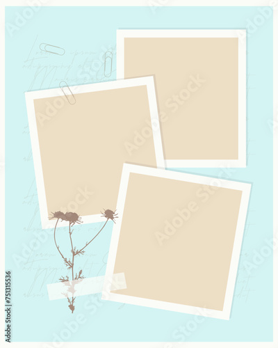 Template vintage collage for photo book, reminders, social media, notes, to do list. Scrapbooking herbarium chamomile.
