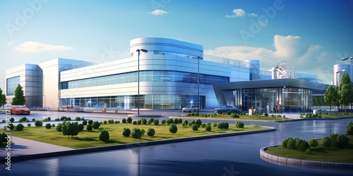 Building and facility design. Cutting edge manufacturing plant or futuristic energy research center. photo