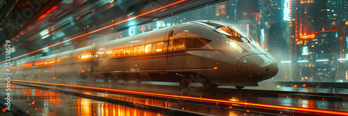 City of Tomorrow  A High-Speed Train Blazes Through a Neon-Lit Future  Captured in a Streak of Light
