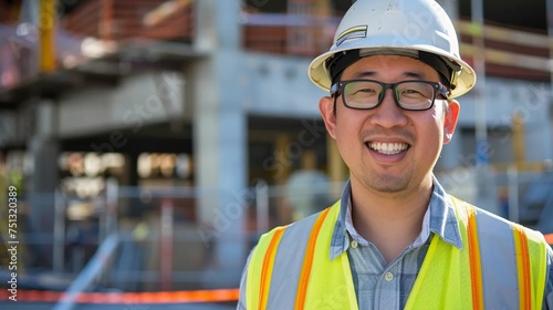 An Asian man working in the construction industry
