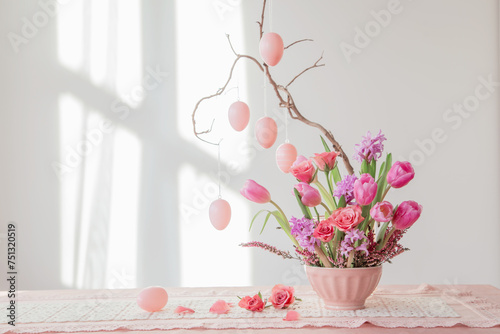 easter home decor in pink and white colors