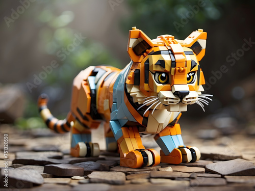 A Lego style representation of a cute tiger