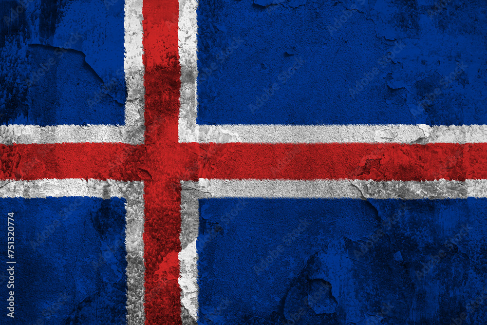 Fototapeta premium Iceland Flag Cracked Concrete Wall Textured Background