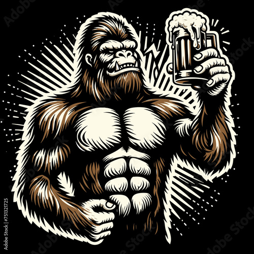 Bigfoot Drinking Beer, Funny and Cool, T-Shirt design, Svg Eps Vector illustration