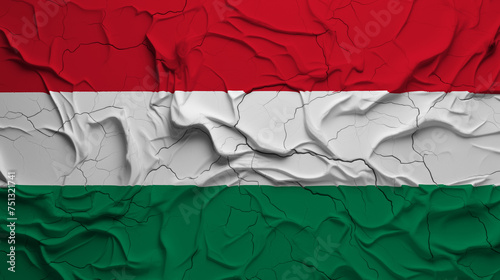 Close-Up of a Wrinkled and Cracked Old Hungary Flag