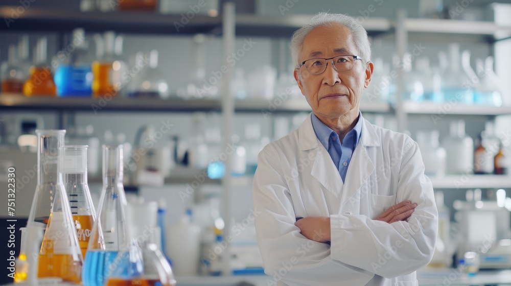 Portrait of a scientist in a white lab coat
