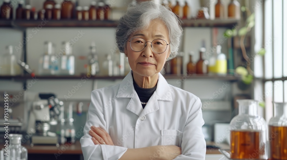 Portrait of a scientist in a white lab coat
