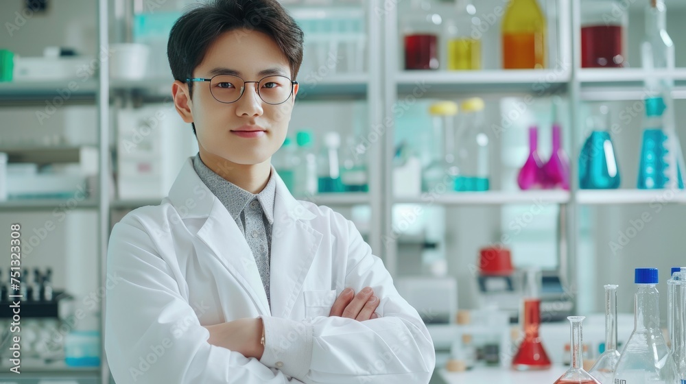 Portrait of a scientist in a white lab coat