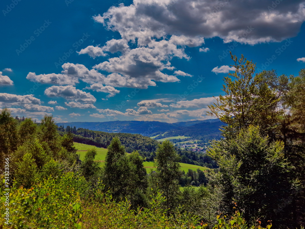 view of the mountains and forest. tourist town Wisla, Poland