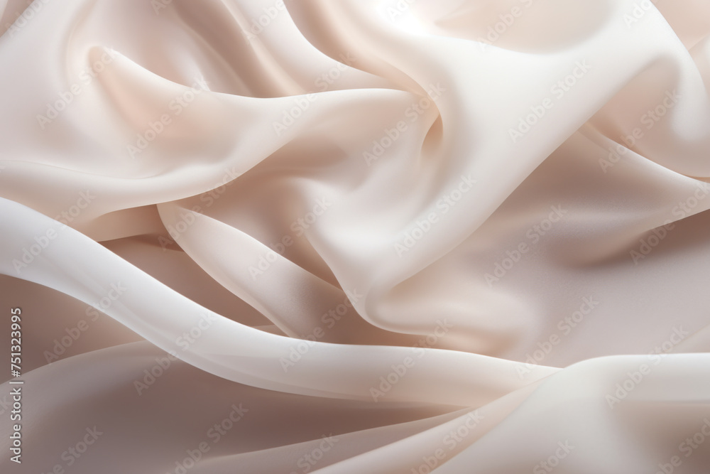 Smooth, soft and beautiful beige cream satin silk fabric drapery background for luxury, elegant fashion, beauty, cosmetic, skincare, treatment product background