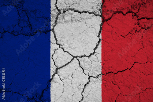 Close-Up of a Wrinkled and Cracked Old French Republic Flag