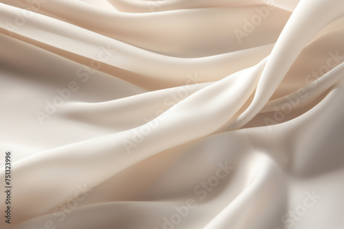 Smooth, soft and beautiful beige cream satin silk fabric drapery background for luxury, elegant fashion, beauty, cosmetic, skincare, treatment product background © myboys.me