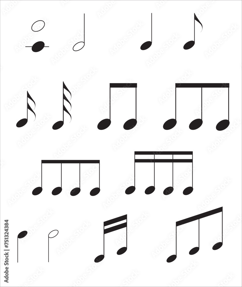 Music Note Edge Note Music notes vector illustration. Music note icon set Stock Vector ...