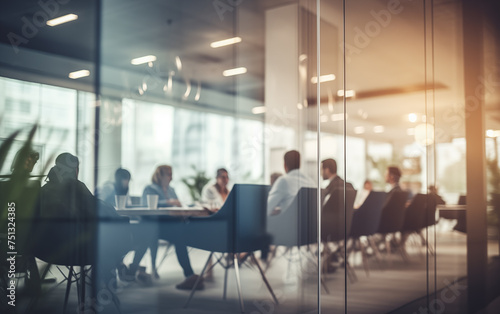 business meeting - out of focus behind glass wall - office work illustration.
