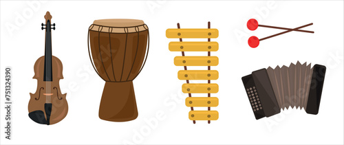 Musical instruments vector. Music instrument hand drawing vector illustration