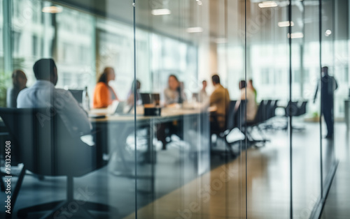 business meeting - out of focus behind glass wall - office work illustration.