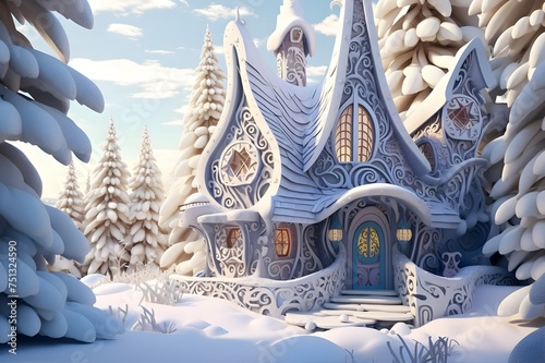 Whimsical Winter Wonderland Snow-Covered Cottage