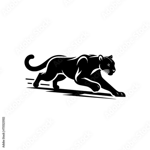 Black silhouette of a puma isolated on a white background. Vector logo of a jaguar. 