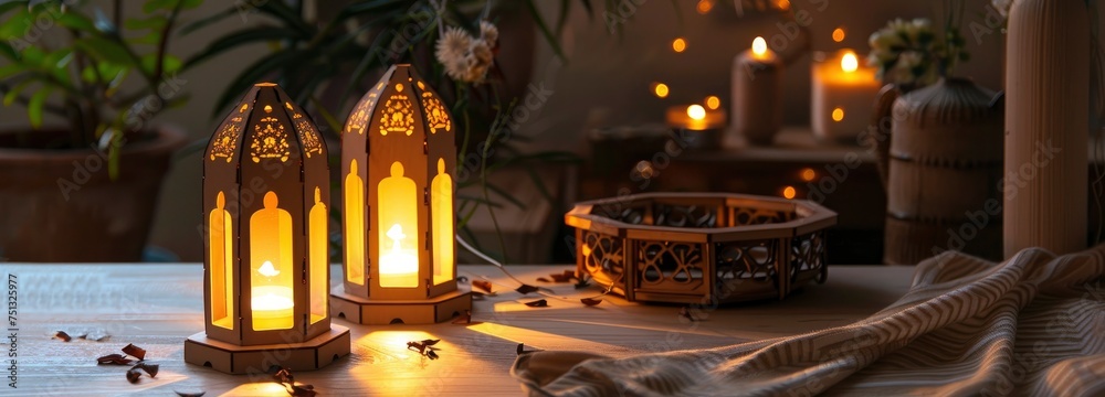 Islamic art of wooden tiki lantern gifts.