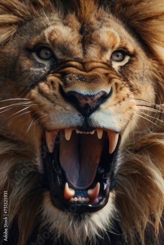 Close-up angry lion roar
