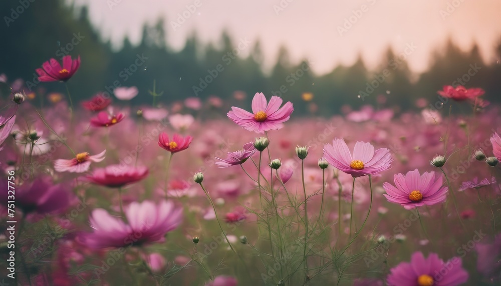 view of aesthetic beautiful cosmos flower field image background view of aesthetic beautiful cosmos flower field image background