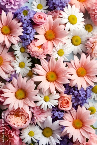 multicolored flowers isolated on background. space for text