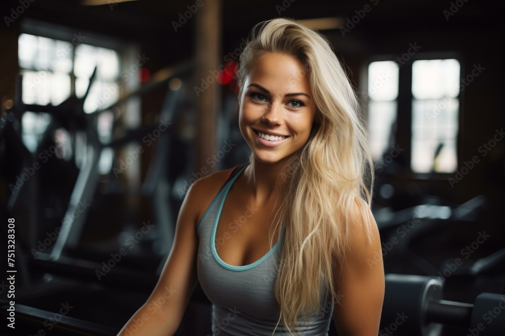 Smiling fitness woman. Girl morning smile. Generate ai Smiling fitness woman. Girl morning smile. Generate ai