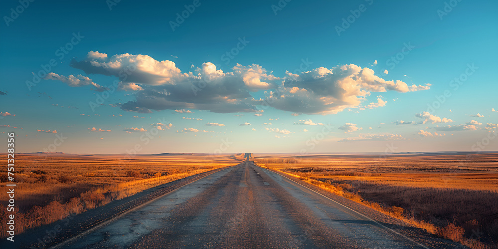 Empty Desert Road Stretch, A road trip concept with blank space in the sky. A road in rural Australia with large cloudy skies , 