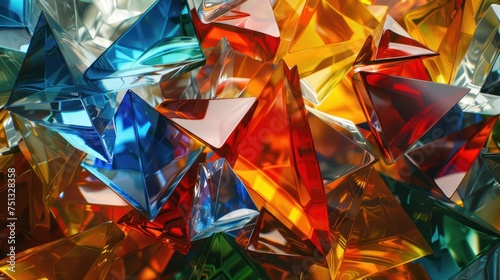 Arrangement of abstract designs made from numerous glass components.