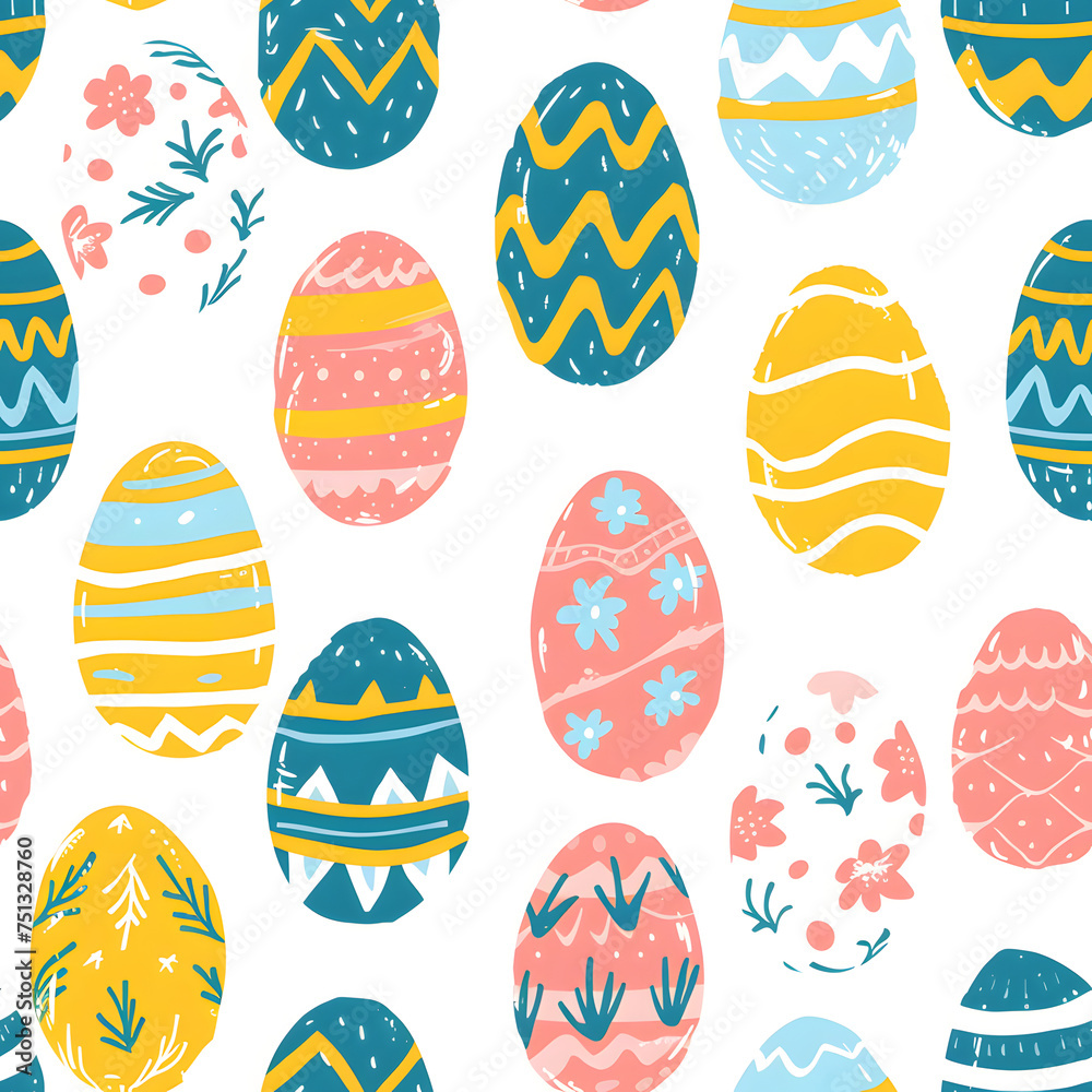 cute easter seamless pattern. multi-colored Easter eggs on a white background in a flat style. Design for packaging, wallpaper, background