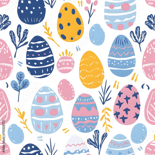 cute easter seamless pattern. multi-colored Easter eggs on a white background in a flat style. Design for packaging, wallpaper, background