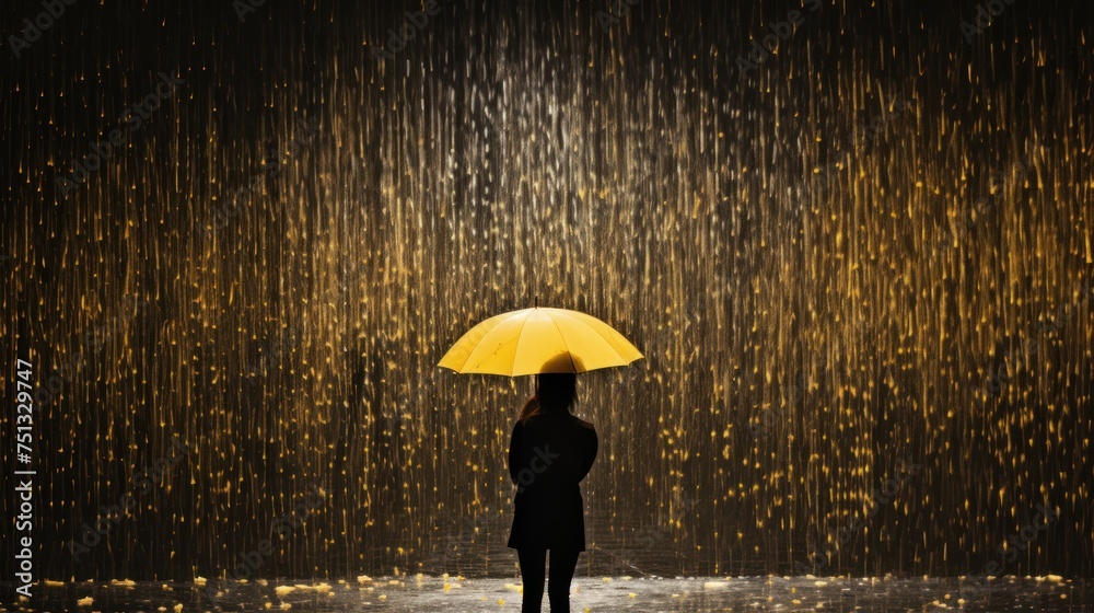 Backview a woman walking in the rain under an umbrella