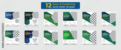 Lawn mower and gardening service social media banner. Agriculture and Farming service social media post and Web banner template. web banner, flyer template, leaflet, poster design.