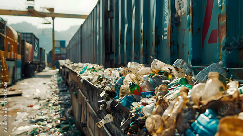 Close-up of plastic waste at a waste recycling plant