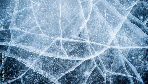 Closeup ice surface cracks or scratched texture background. Cold frozen and freeze concepts.