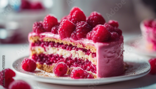 Raspberry Layer Cake on a Plate