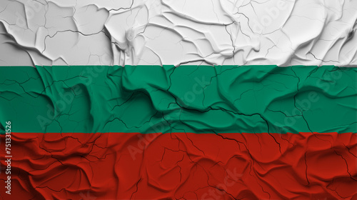 Close-Up of a Wrinkled and Cracked Old Republic of Bulgaria Flag