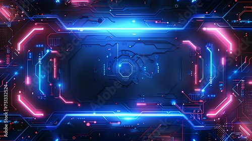 Abstract futuristic background with blue neon lights. Futuristic technology style