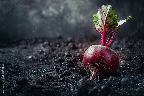 a beet with a leaf growing out of the ground