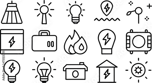 Energy saving and efficiency editable stroke outline icons set 