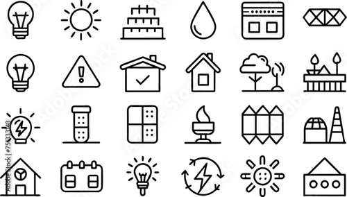 Energy saving and efficiency editable stroke outline icons set 