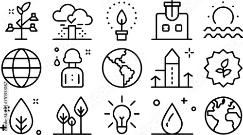 ESG Environmental Social Governance concept editable stroke outline icons set isolated on white background 
